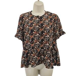 MADEWELL Silk Studio Ruffle-Hem Top in Prairie Blossoms Size S